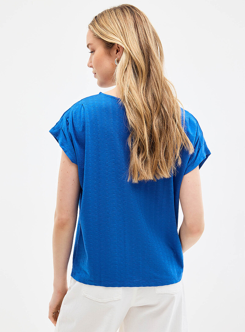 Contemporaine: Le t-shirt doux textur&eacute; &agrave; mancherons Bleu royal - Saphir pour femme
