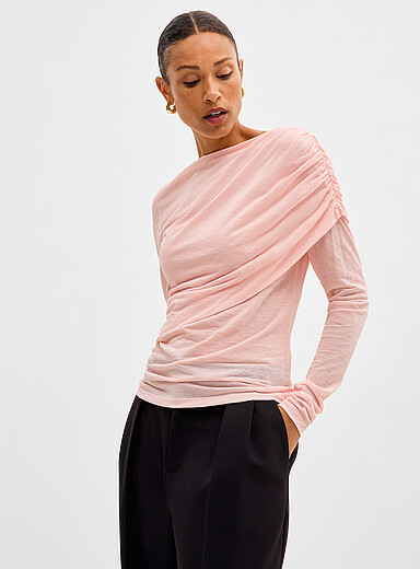 Contemporaine: Le t-shirt drap&eacute; &agrave; fronces Rose p&acirc;le pour femme