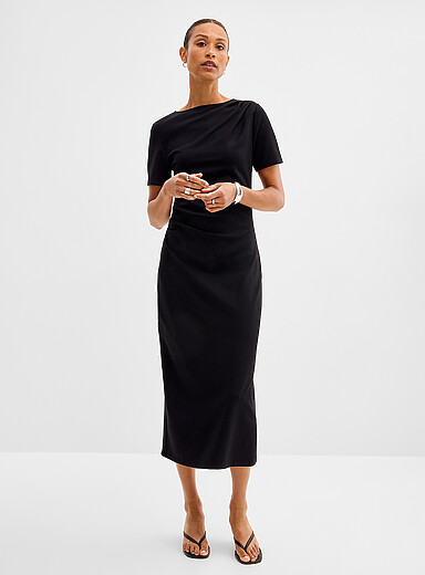 Contemporaine: La robe drap&eacute;e point de Rome Noir pour femme