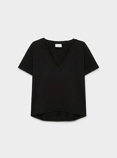 Edito par Simons: Le t-shirt col V modal et coton Noir pour femme
