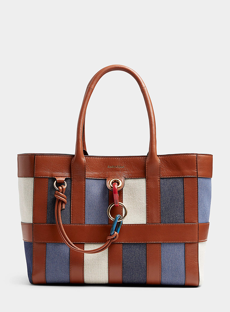 See by Chloé Patterned Blue Leather and denim tote for women