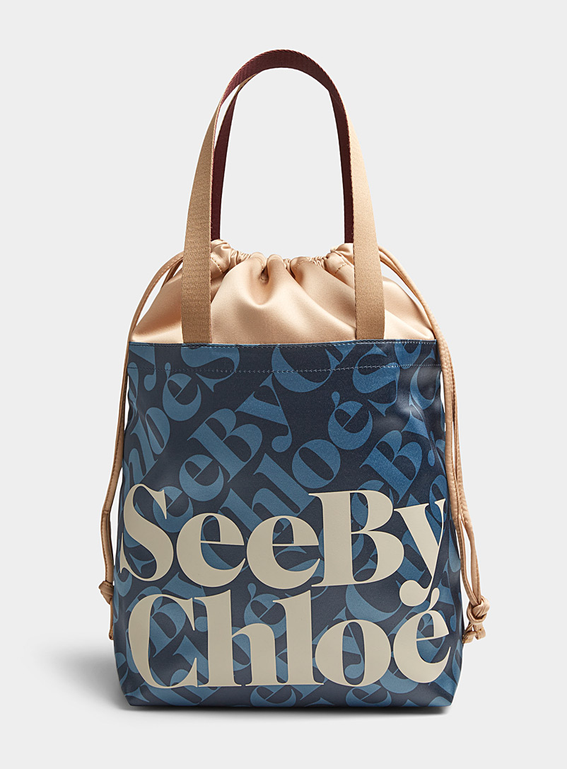 See by Chloé Patterned Blue Blue satin logo tote bag for women