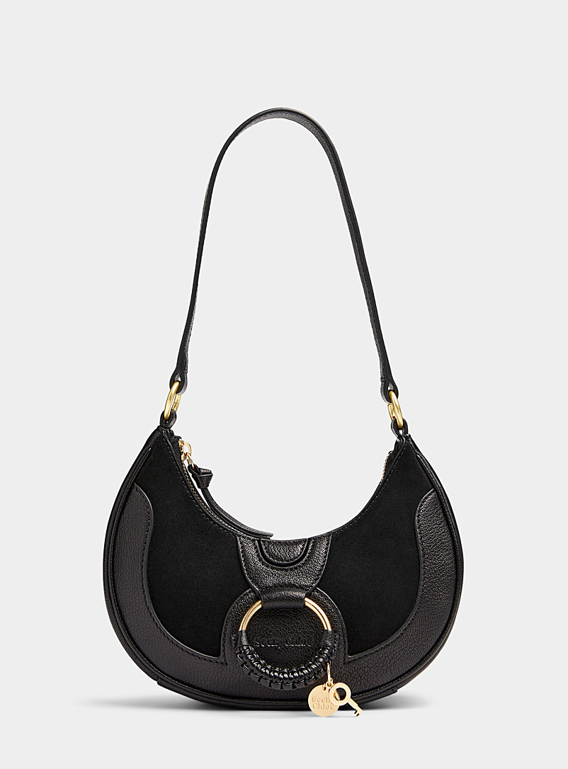 See by Chloé Black Hana Half Moon leather and suede hobo bag for women