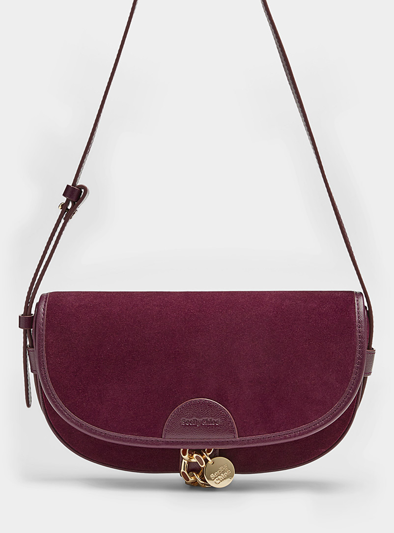 See by Chloé Dark Crimson Mara leather and suede baguette bag for women