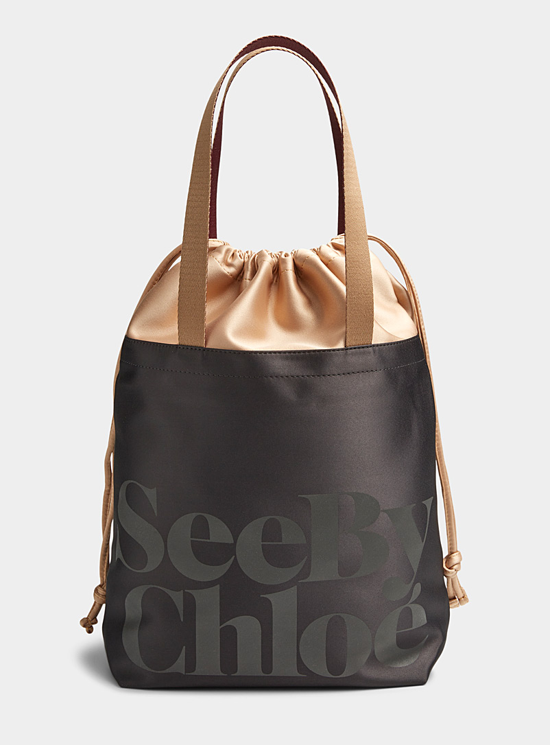 See by Chloé Black Satin logo tote bag for women