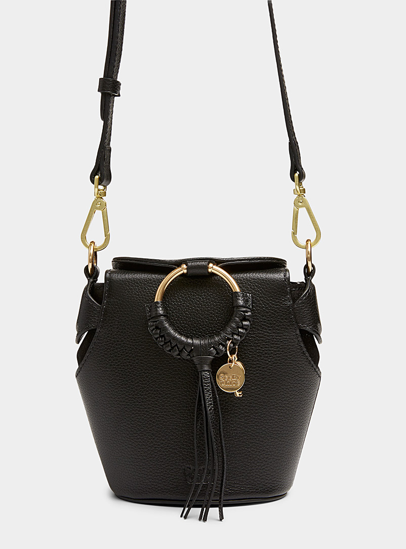 See by Chloé Black Joan pebbled leather bucket bag for women