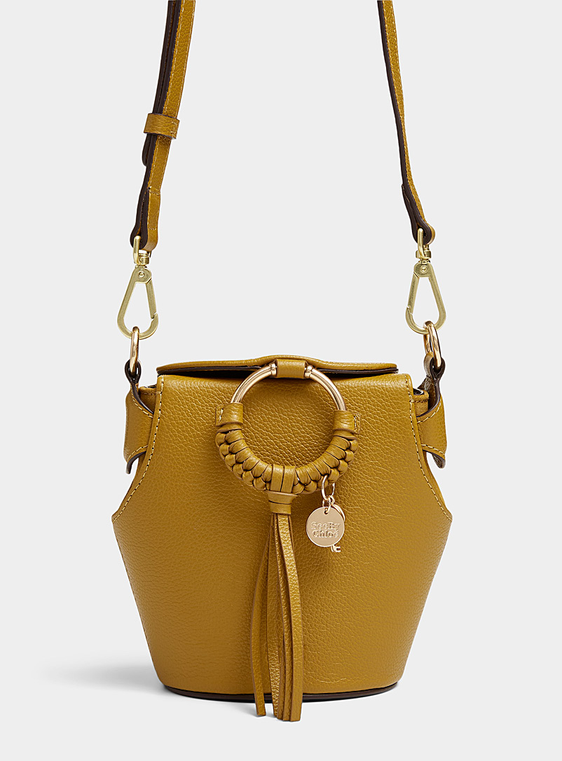 See by Chloé Dark Yellow Joan pebbled leather bucket bag for women