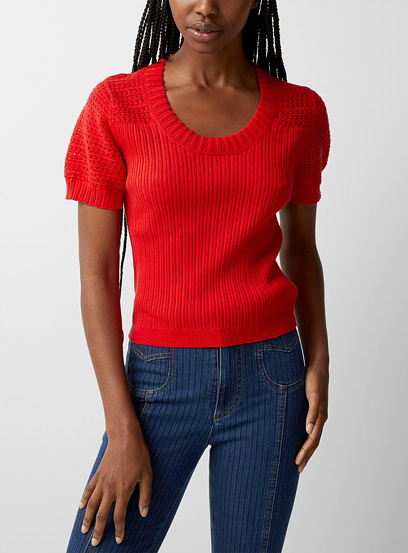 See by Chloé: Le pull manches courtes pointelle Rouge pour femme