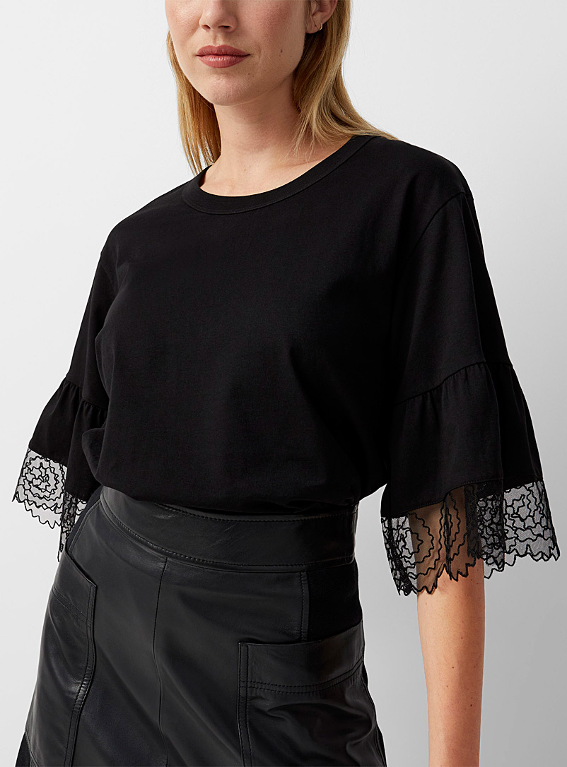 See by Chloé Black Lace sleeves jersey T-shirt for women