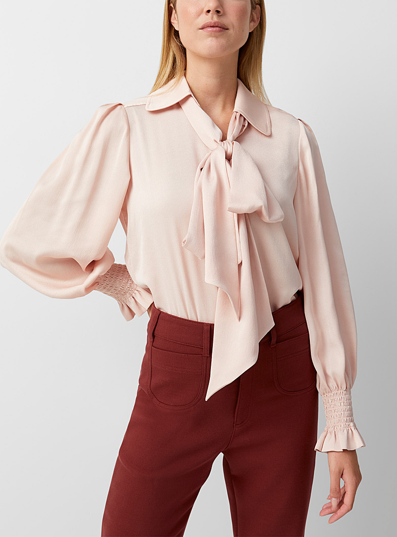 See by Chloé Tan Gathered cuffs tie-neck blouse for women