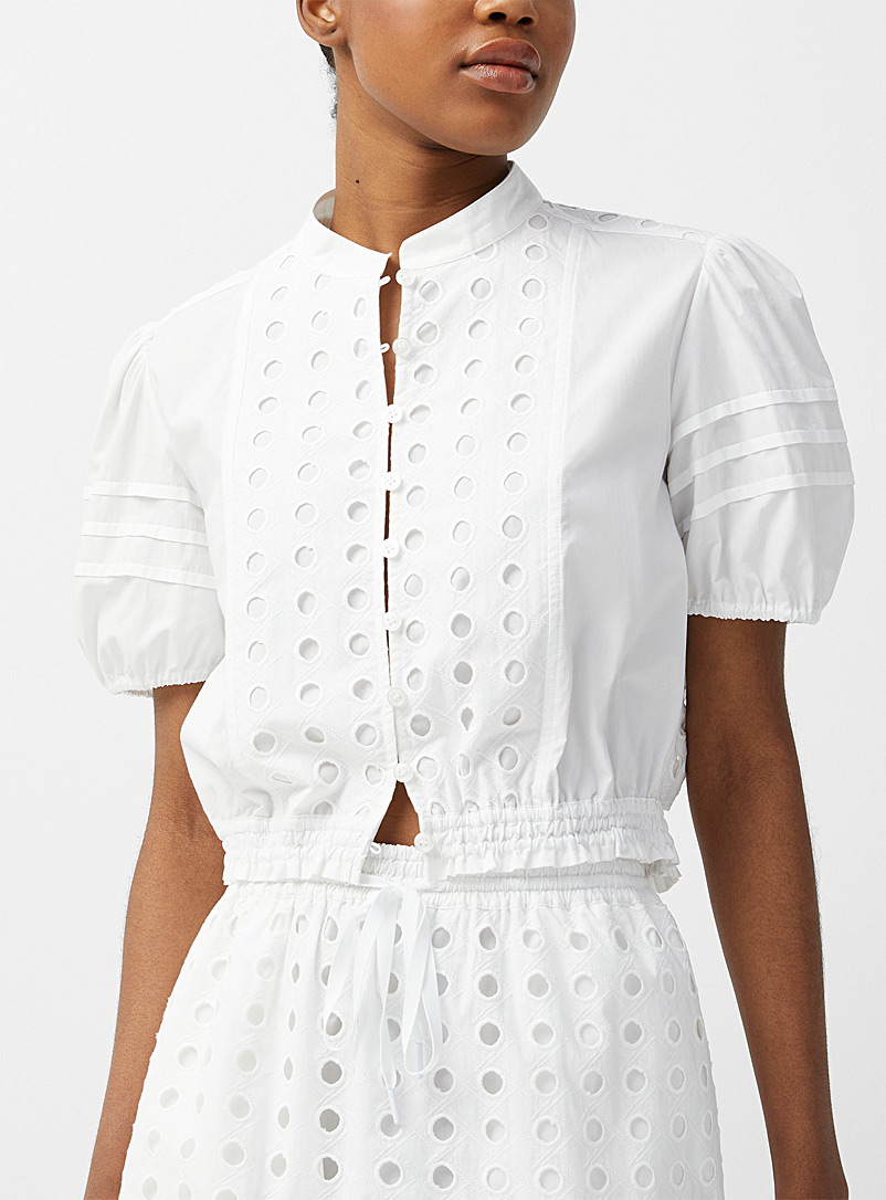 See by Chloé White Embroidered poplin cropped blouse for women