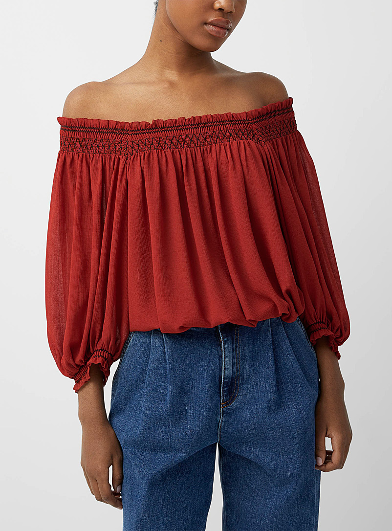 See by Chloé Red Smocked collar blouse for women