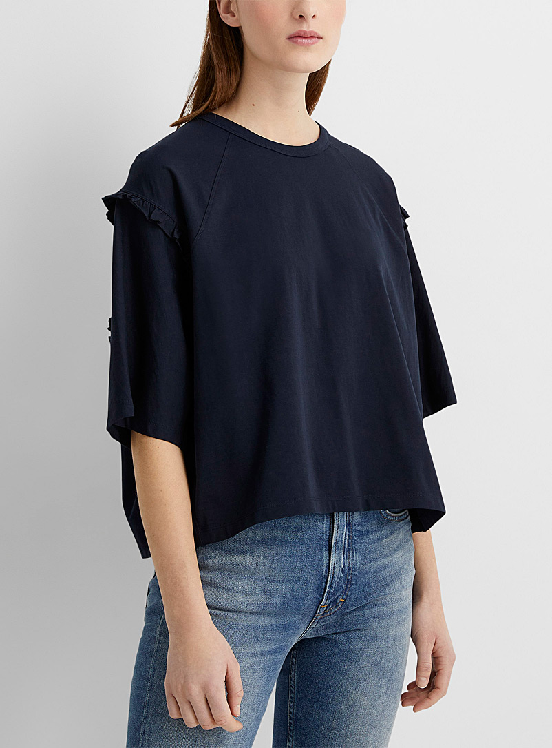See by Chloé Dark Blue Loose ruffled tee for women