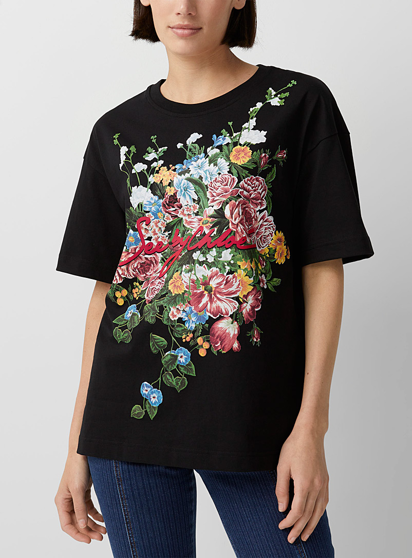 See by Chloé Black Summer bouquet T-shirt for women