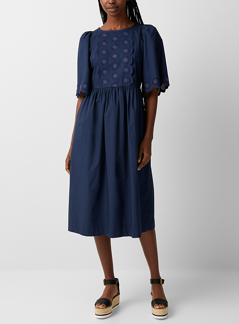 See by Chloé Patterned Blue Openwork poplin dress for women