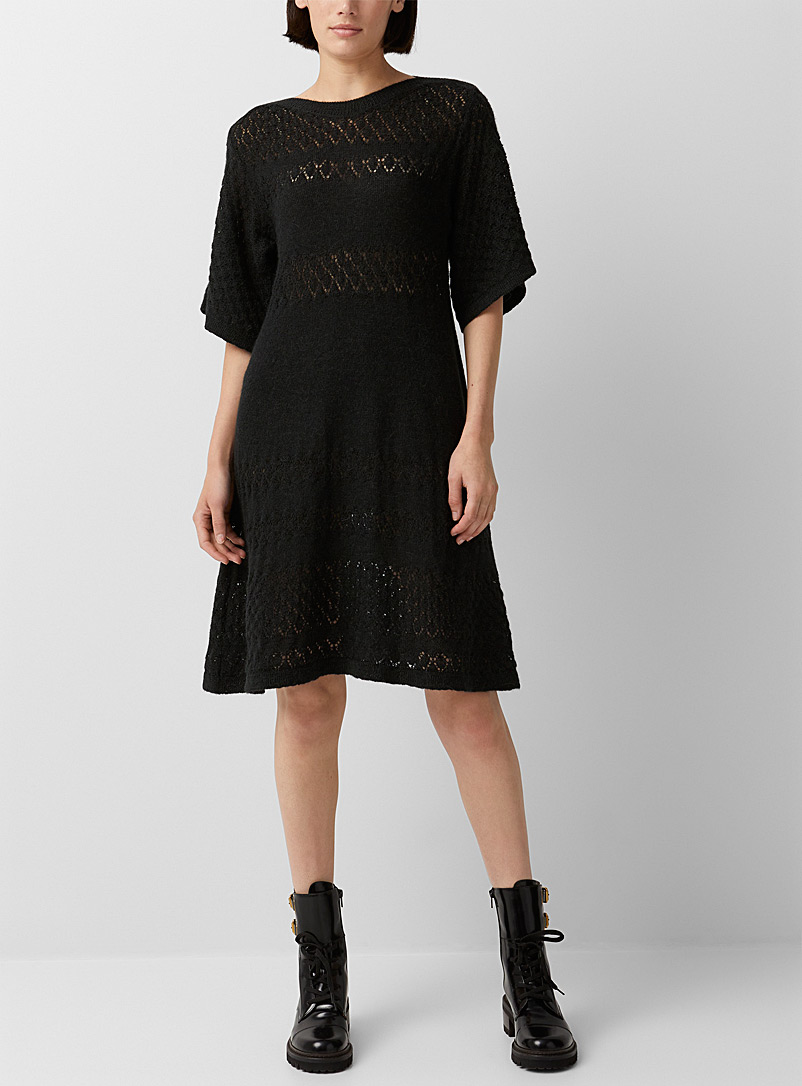 See by Chloé Black Pointelle alpaca knit dress for women