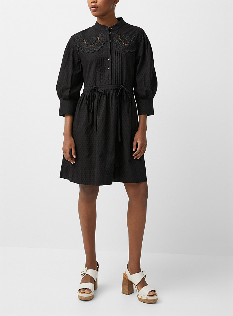 See by Chloé: La robe chemise dentelle florale Noir pour femme