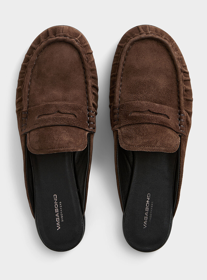 Vagabond Shoemakers: La mule flan&ecirc;ur fronc&eacute;e Aleya su&egrave;de espresso Brun pour femme