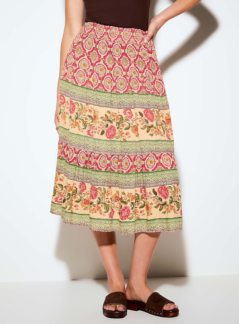 Ic&ocirc;ne: La jupe &eacute;vas&eacute;e tapisserie florale Orange &agrave; motifs pour femme