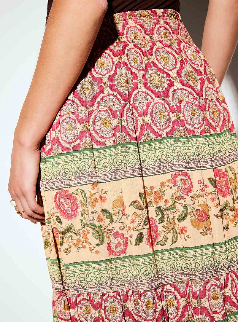 Ic&ocirc;ne: La jupe &eacute;vas&eacute;e tapisserie florale Orange &agrave; motifs pour femme