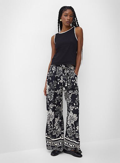 Tie ribbons printed wide-leg pant