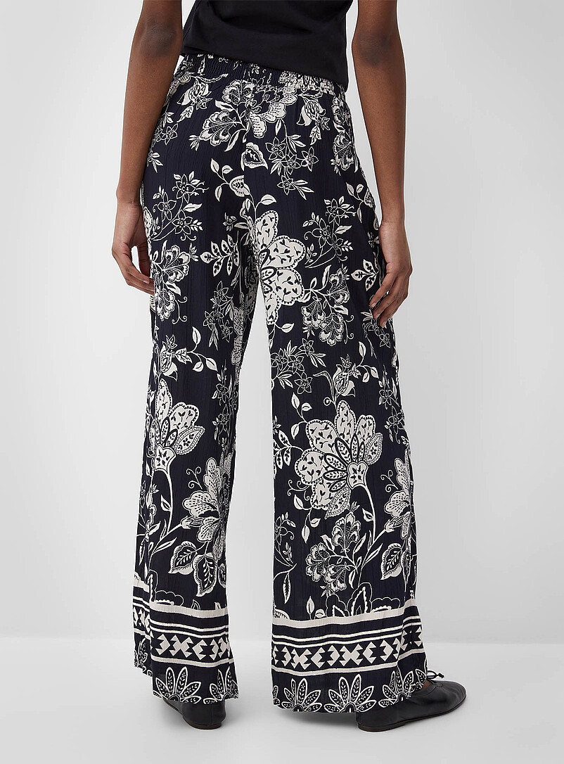 Ic&ocirc;ne: Le pantalon large imprim&eacute; rubans &agrave; nouer Blanc et noir  pour femme