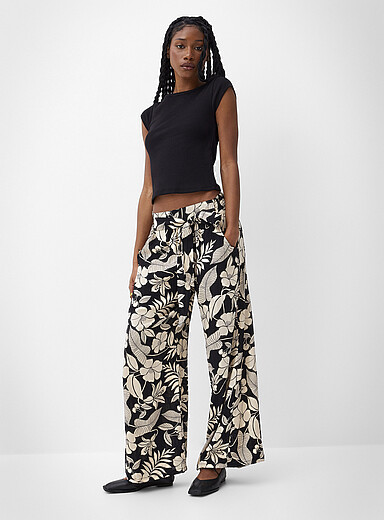 Ic&ocirc;ne: Le pantalon large imprim&eacute; rubans &agrave; nouer Blanc et noir  pour femme