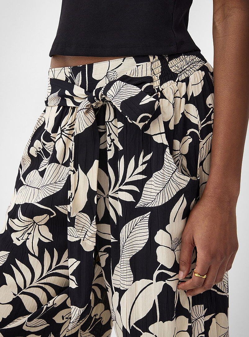 Ic&ocirc;ne: Le pantalon large imprim&eacute; rubans &agrave; nouer Blanc et noir  pour femme