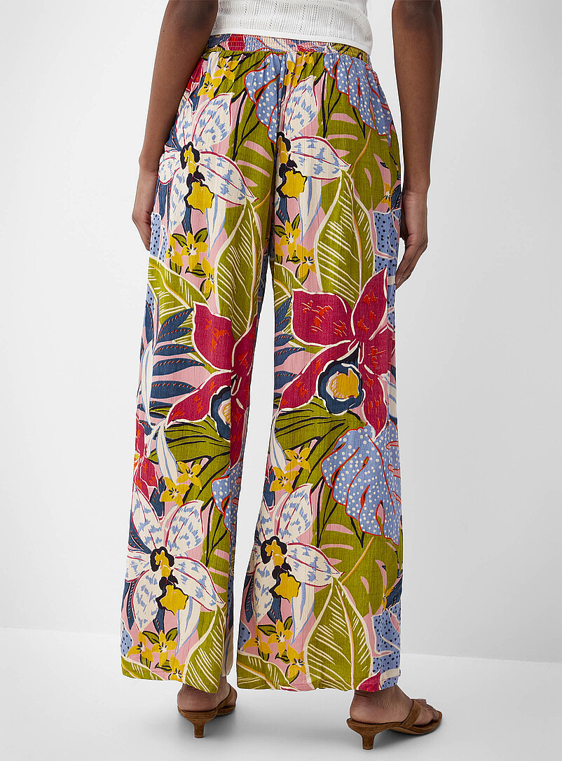 Ic&ocirc;ne Black and White Tie ribbons printed wide-leg pant for women