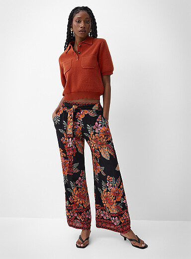 Tie ribbons printed wide-leg pant