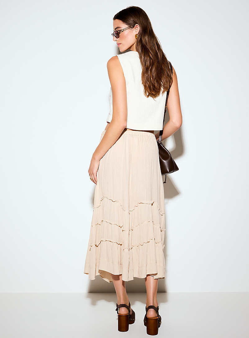 Sandy beige frill-band flared skirt | Icône | Women's Maxi Skirts