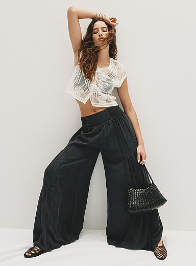Faded tiered wide-leg pant