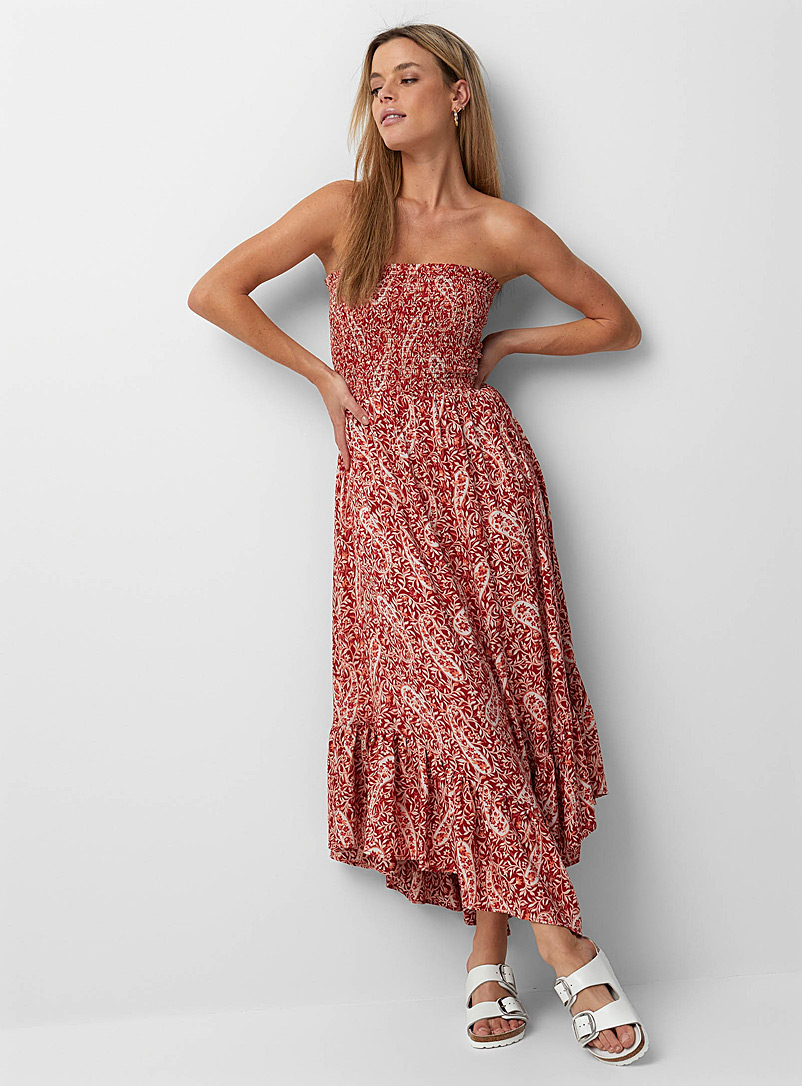 Icône Red Bright paisley maxi dress for women