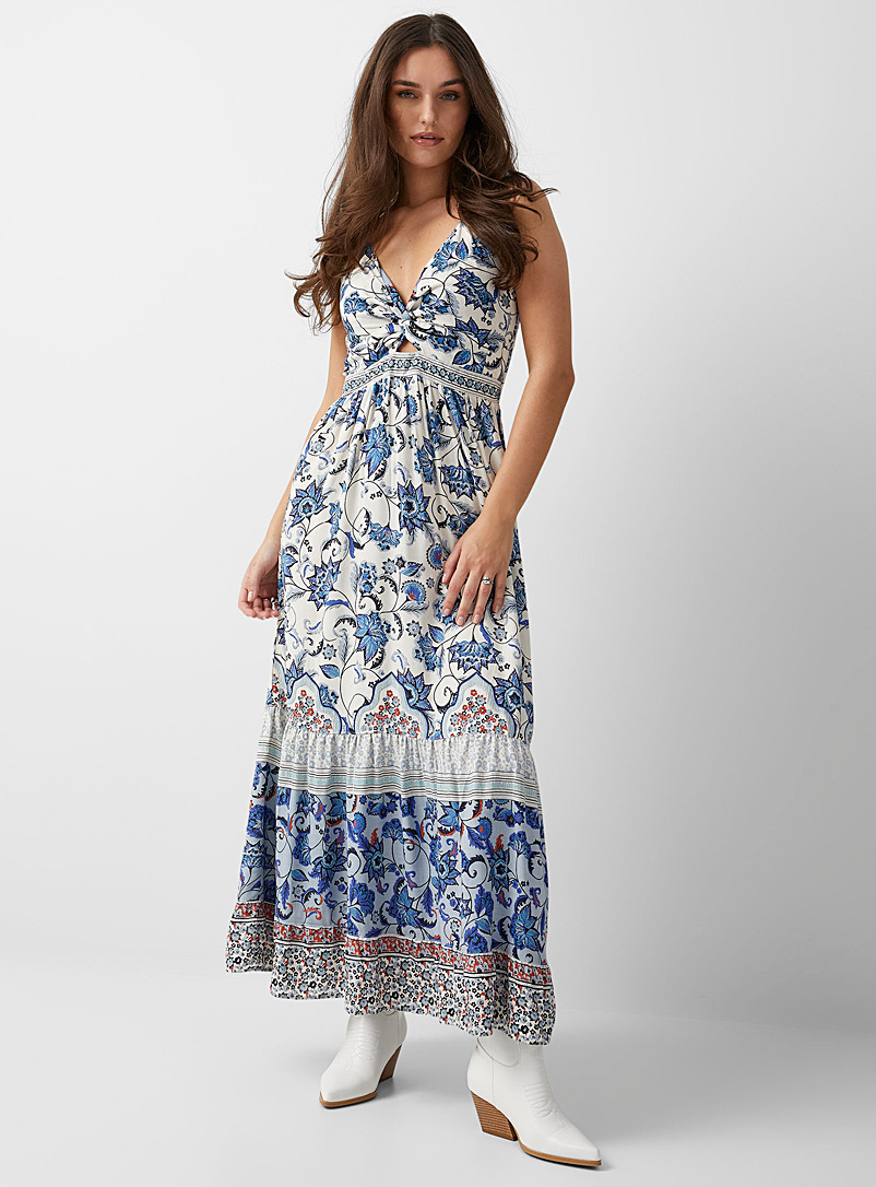 Icône: La robe maxi fantaisie florale Bleu à motifs pour femme