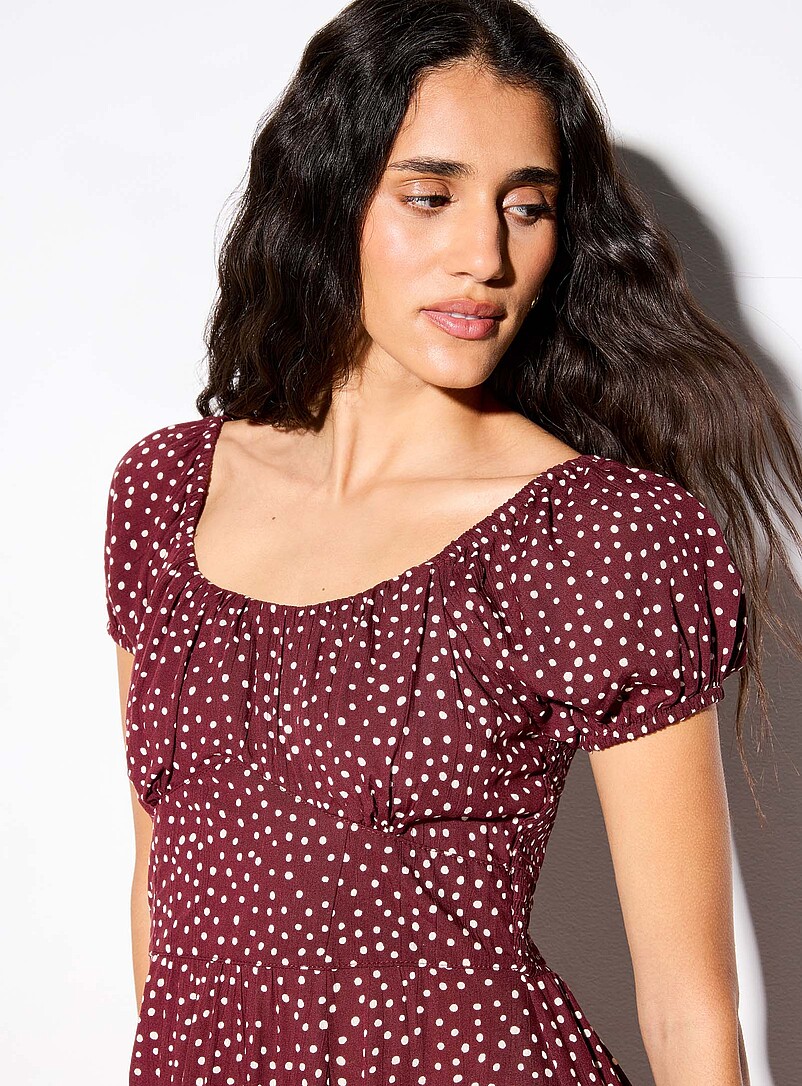 Ic&ocirc;ne Patterned Brown Bustier-style polka-dotted brown dress for women