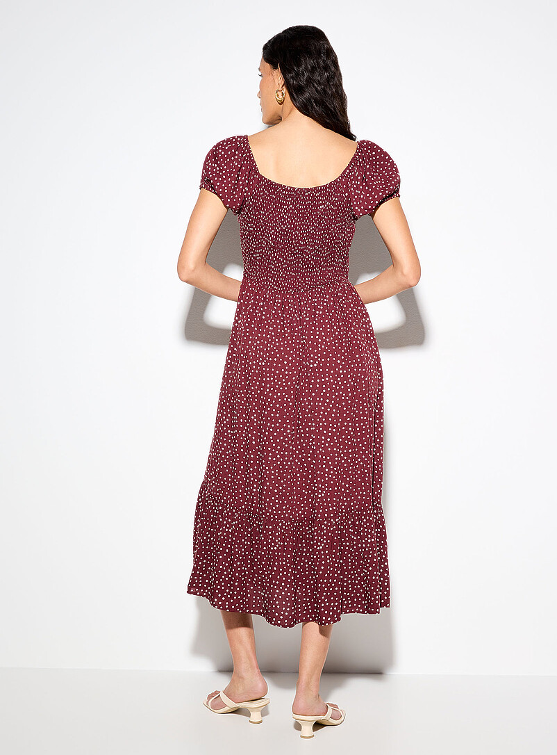 Ic&ocirc;ne Patterned Brown Bustier-style polka-dotted brown dress for women