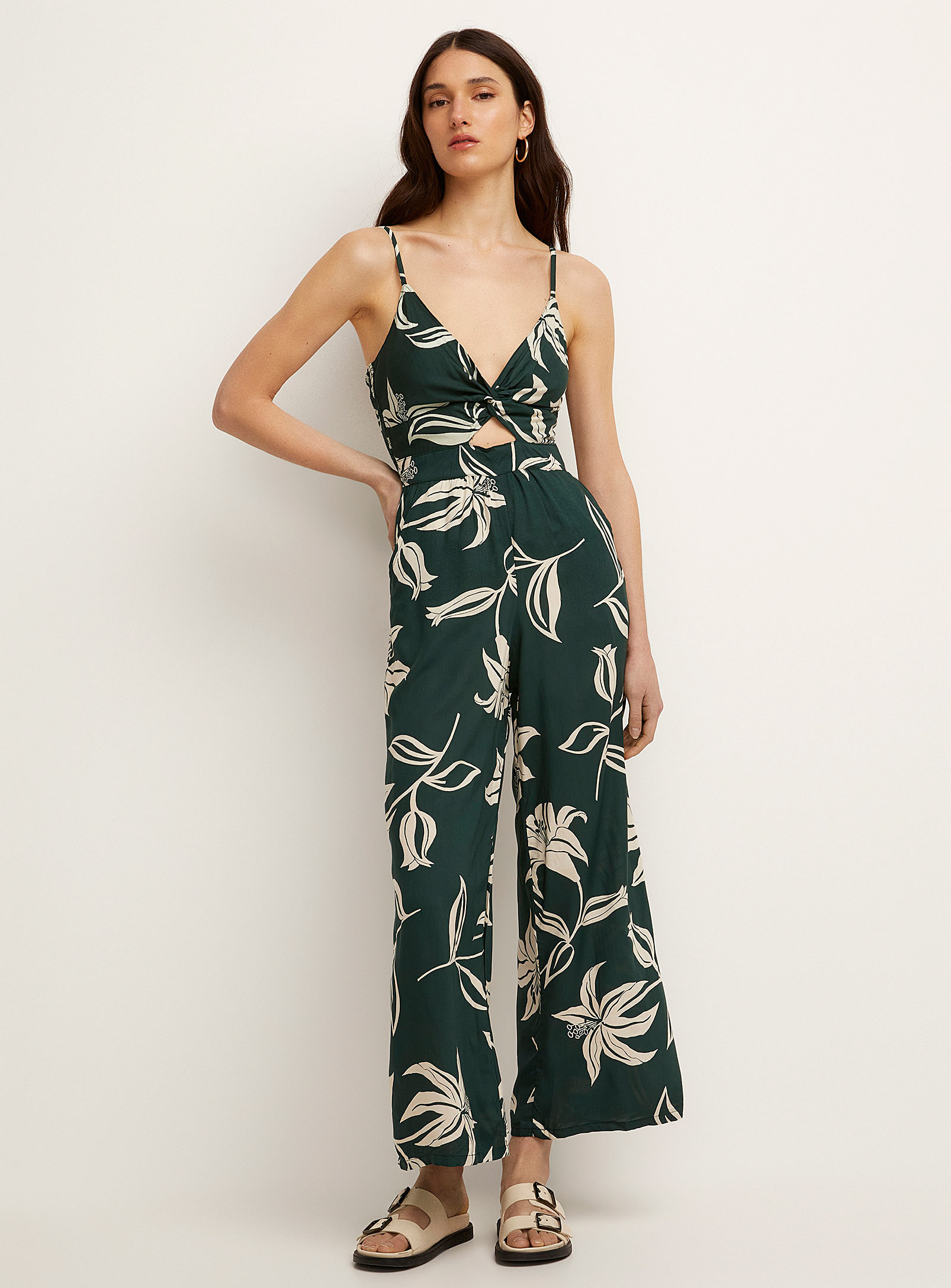 Icone Twisted Detail Forest Green Jumpsuit In Patterned Green