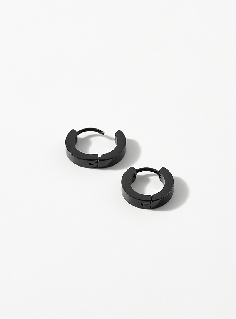 Le 31 Black Small thick metallic hoops for men