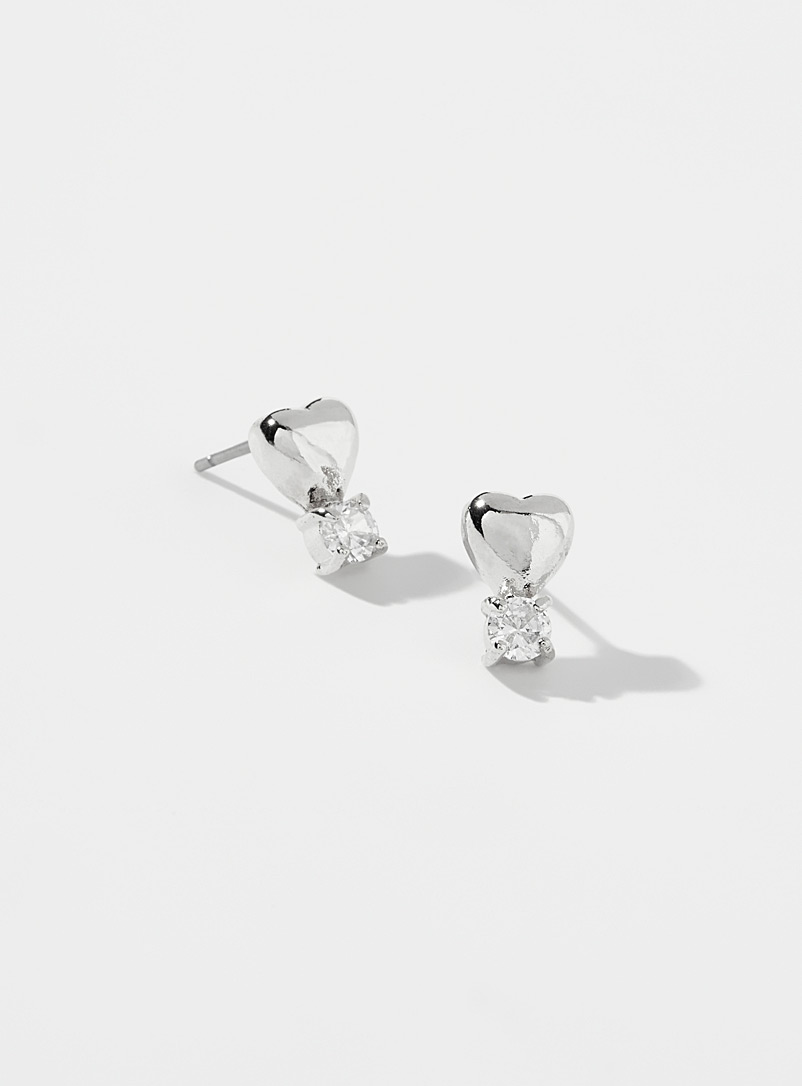 Simons Silver Shimmery heart earrings for women