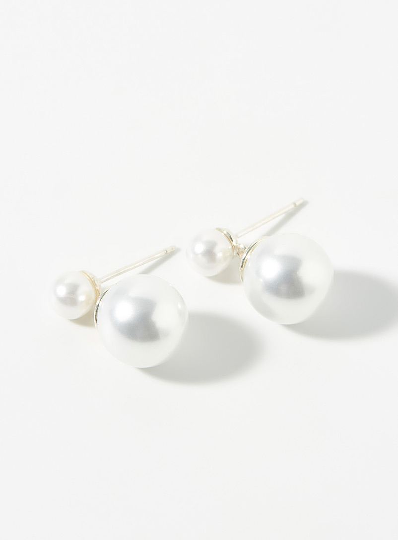 Simons Silver Double pearl earrings for women