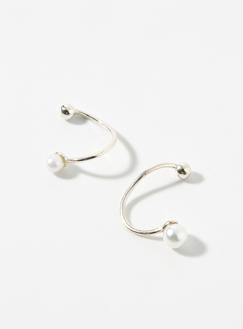 Simons Silver Mini-pearl cuff earrings Set of 2 for women