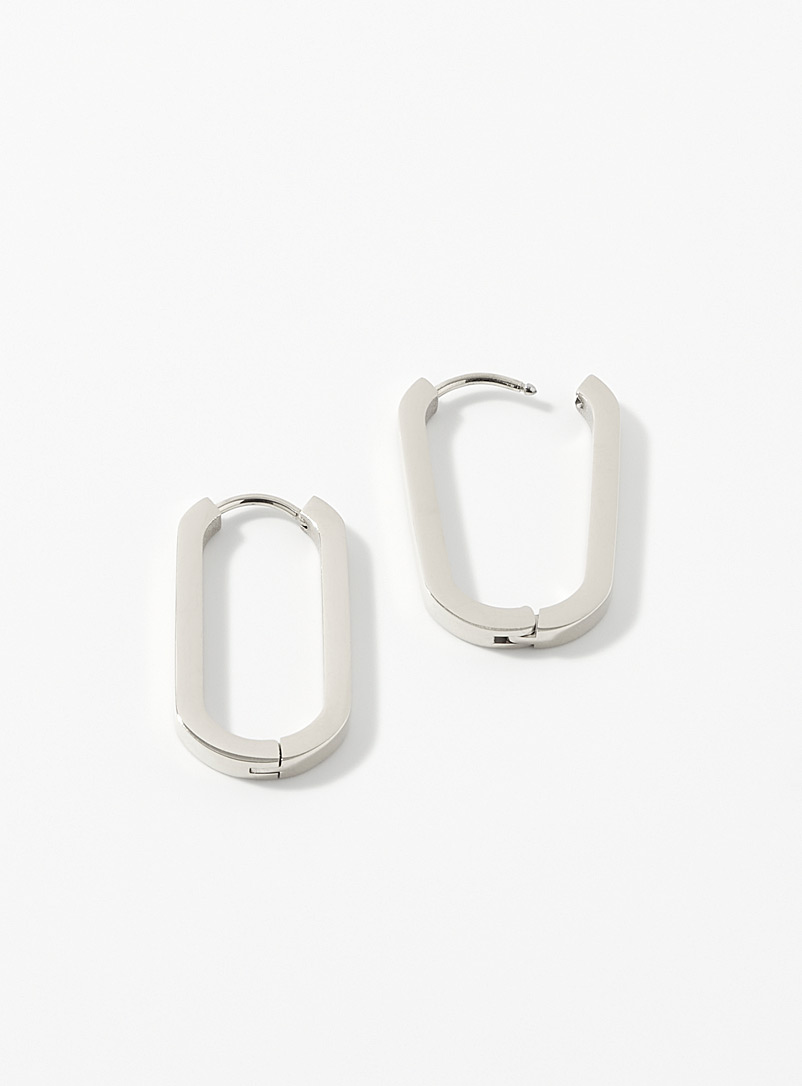 Simons Silver Shiny oval hoops for women