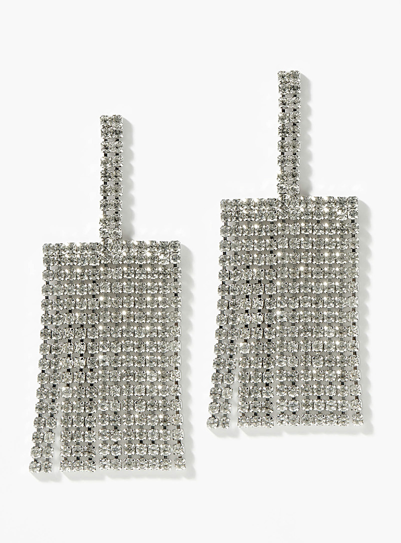 Simons Silver Crystal sweep earrings for women
