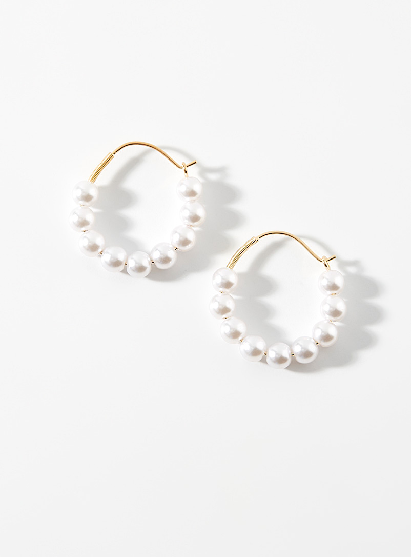 Simons White Pearly bead hoops for women