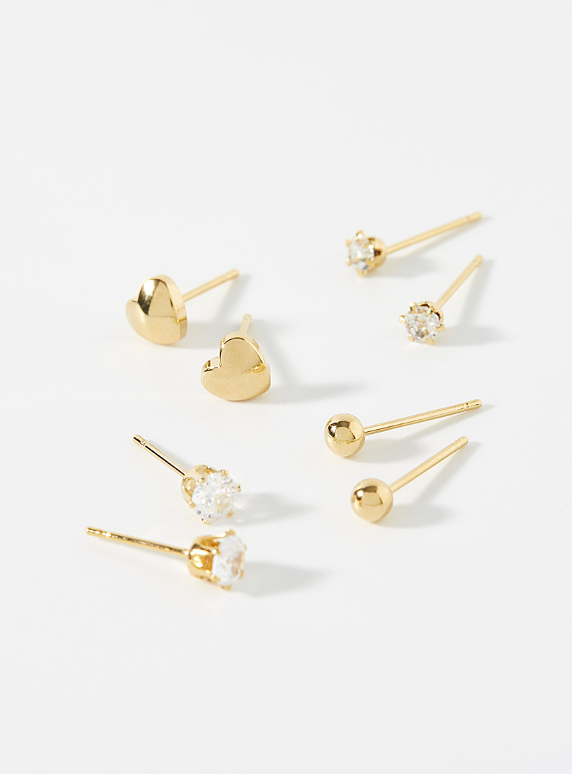 Simons Assorted Small golden heart earrings Set of 4 for women