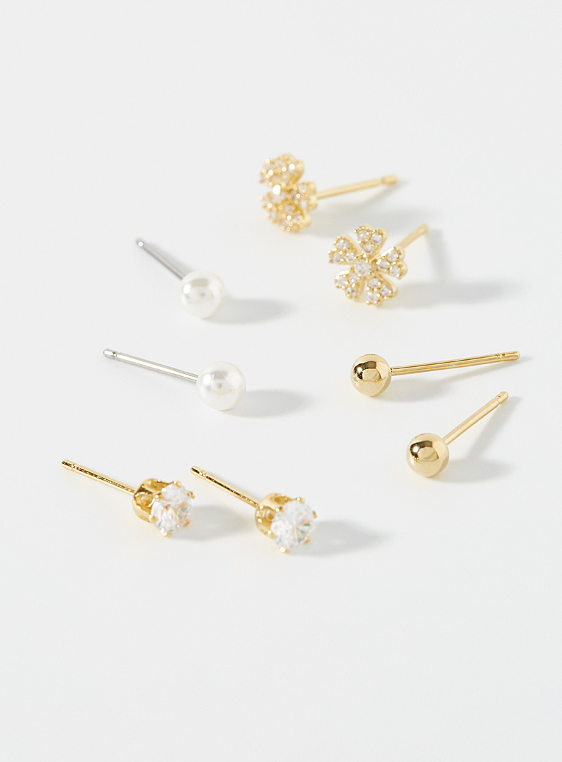 Simons Assorted Small silver flower earrings Set of 4 for women