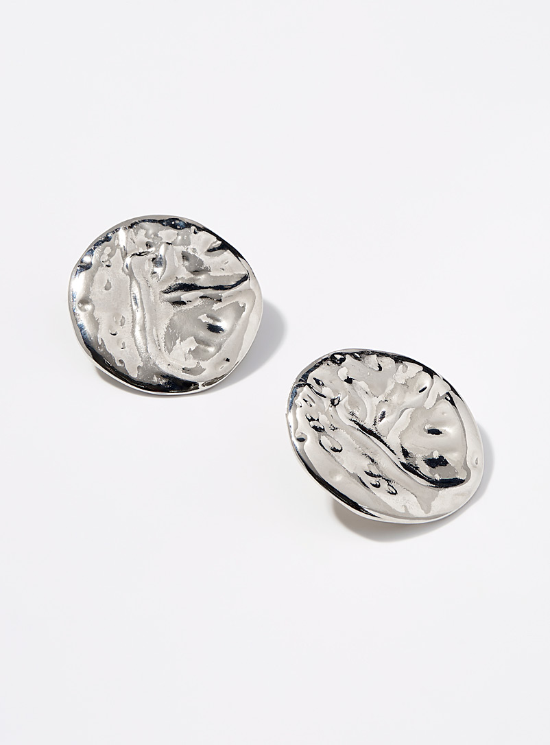 Simons Silver Large round hammered earrings for women