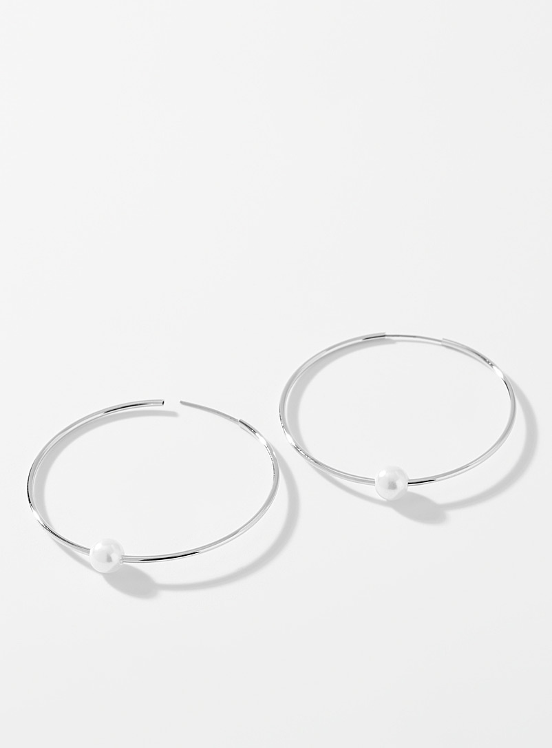 Simons Silver Unique large pearl hoops for women