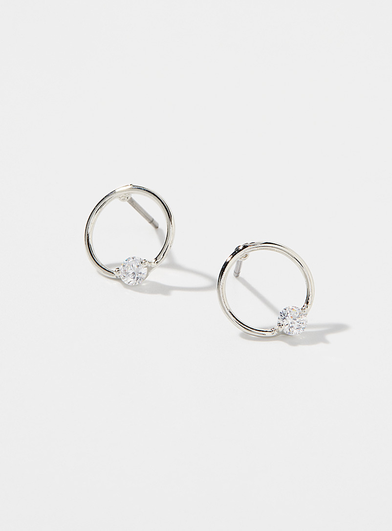 Simons Silver Small crystal earrings for women