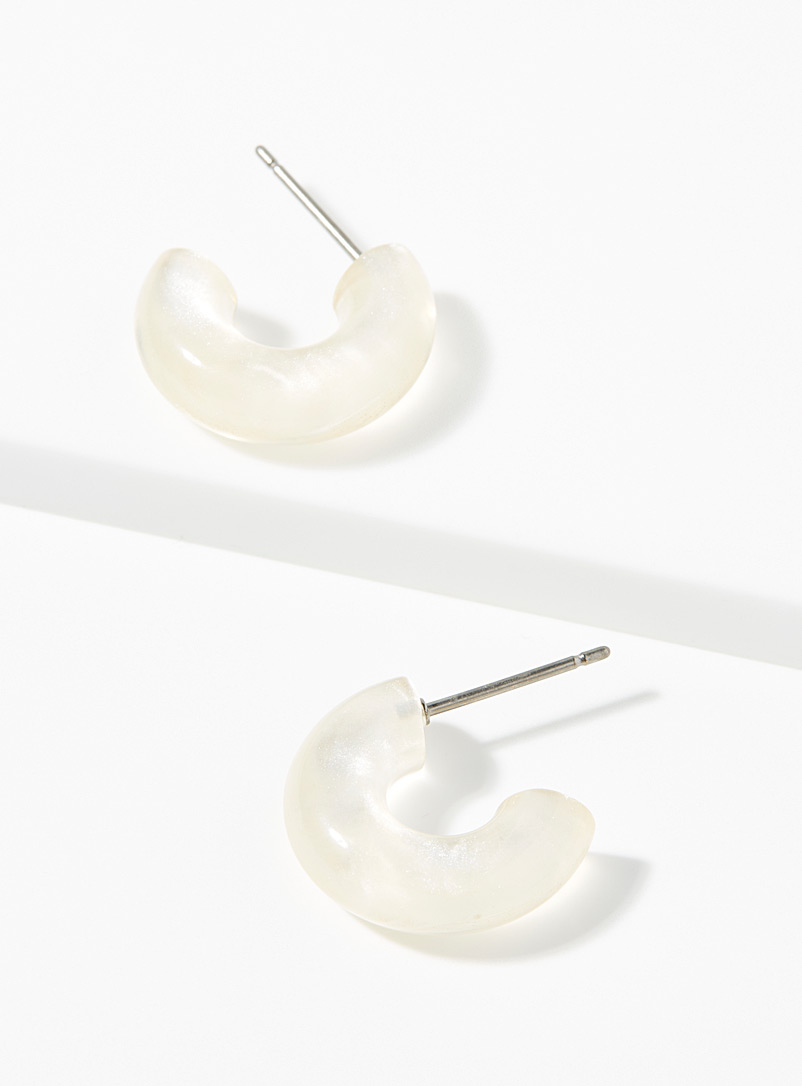 Simons Ivory White Small translucent hoops for women